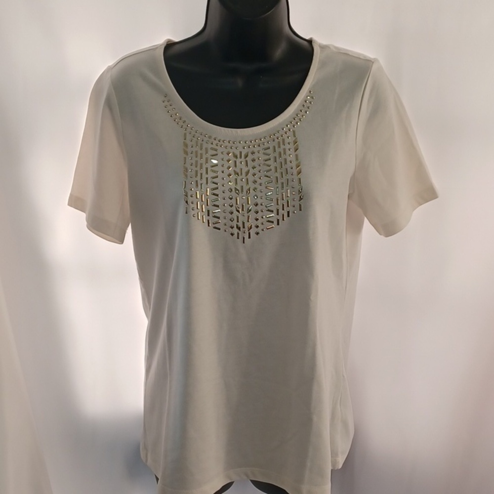 Coral Bay Tee Shirt Cream with gold neck detail